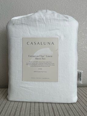 NWT King 100% Linen Sheet Set White - Casaluna